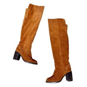 Jeffrey Campbell Raylan Over the Knee Block Heeled Boot Brown Suede US 8